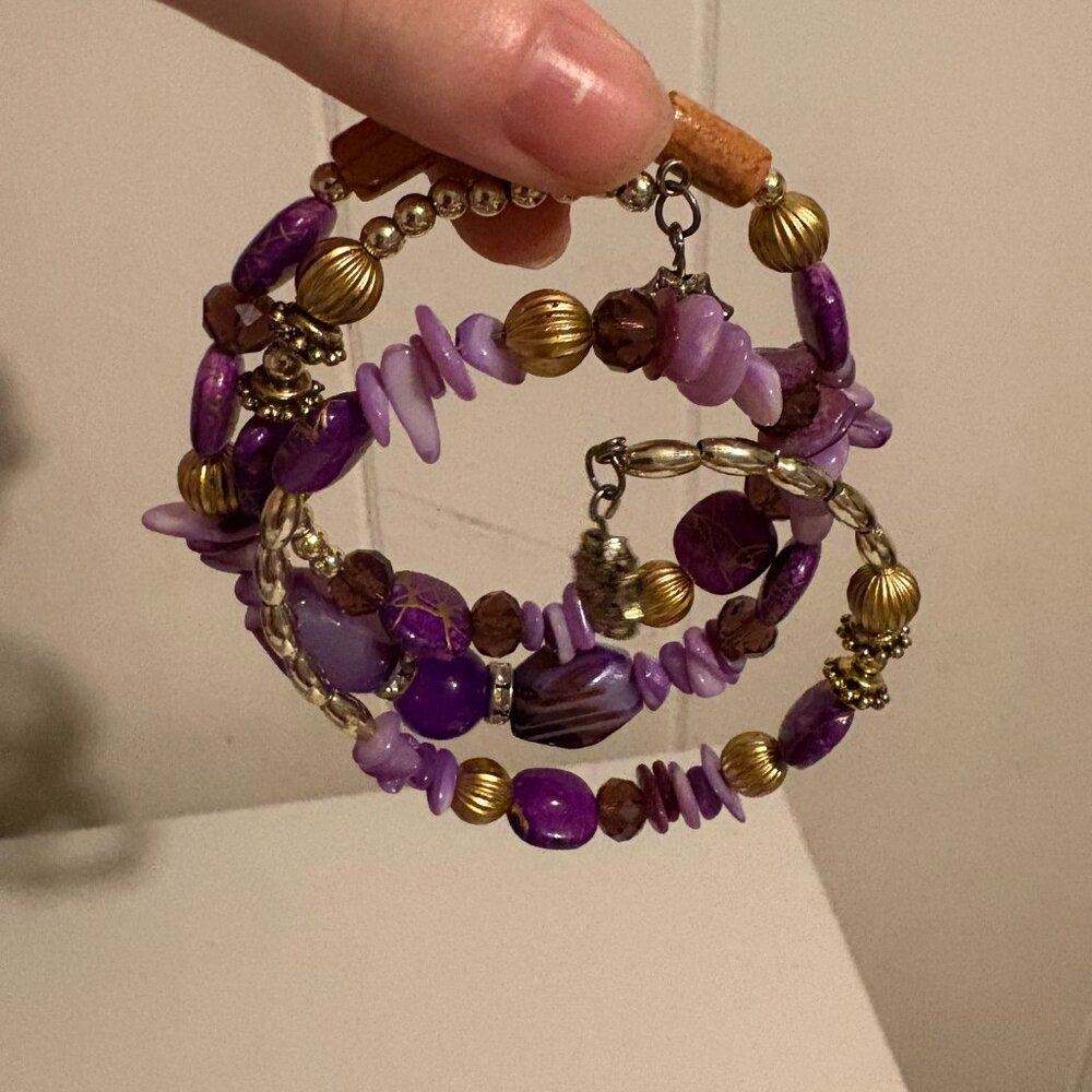 Purple and Gold Beaded Slinky Bracelet